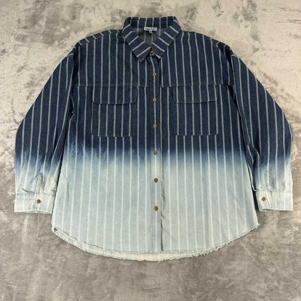 White Birch Shirt Womens Large‎ Oversized Waylon Pinstripe Denim Western Boho